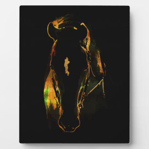 Black horse of gold and red copper colours plaque