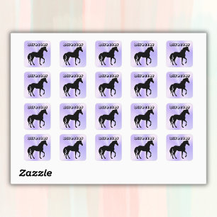 Black Horse on lilac - monogram Square Sticker