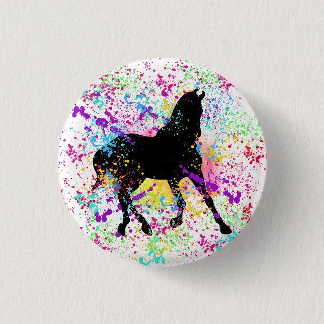 Black Horse Paint Splatter T-Shirt 3 Cm Round Badge (Front)