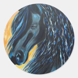 Black Horse Painting Classic Round Sticker