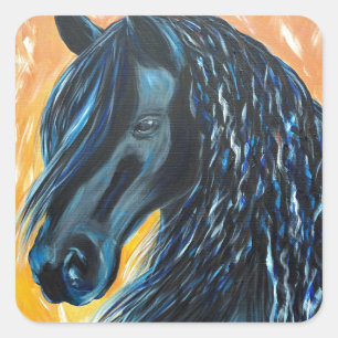 Black Horse Painting Square Sticker