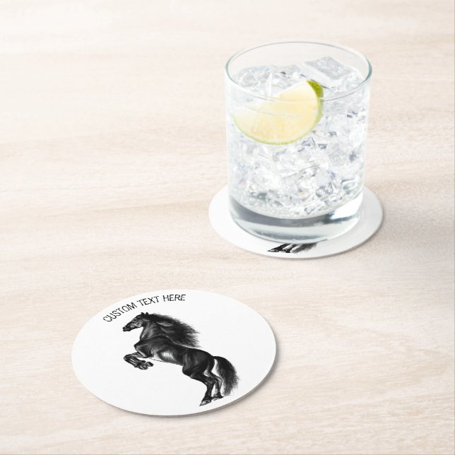 Black Horse Paper Coaster with Custom Text (Insitu)