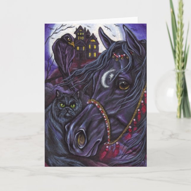 BLACK HORSE Persian Cat Note Card (Front)