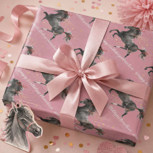 Black Horse Personalised Happy Birthday Wrapping Paper