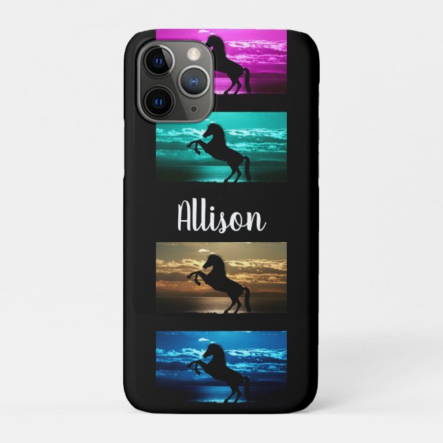 Black Horse Purple, Blue, Teal, Golden Sky & Water Case-Mate iPhone Case (Back)