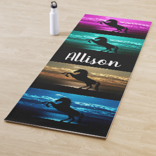 Black Horse Purple, Blue, Teal, Golden Sky & Water Yoga Mat