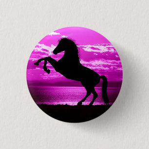 Black Horse Purple Sky and Water 3 Cm Round Badge