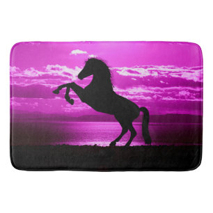 Black Horse Purple Sky and Water    Bath Mat