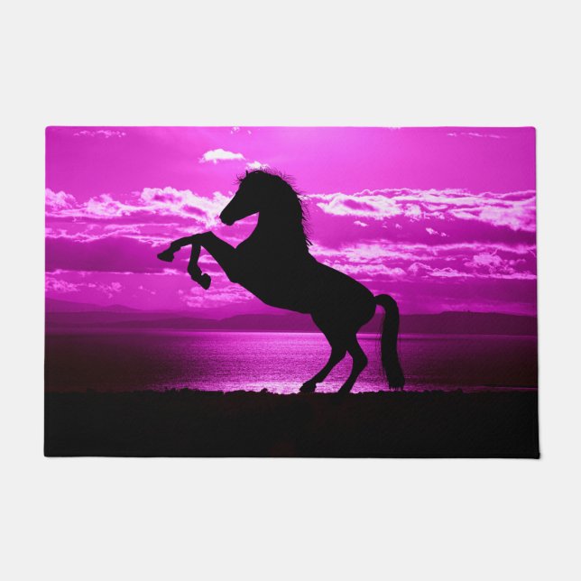 Black Horse Purple Sky and Water  Doormat (Front)