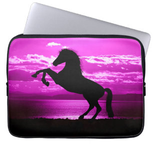 Black Horse Purple Sky and Water  Laptop Sleeve