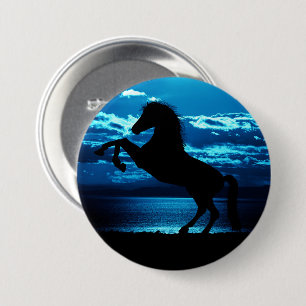 Black Horse Rearing in front of Blue Sky   7.5 Cm Round Badge