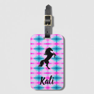 Black Horse Rearing Personalised Pink and Aqua Luggage Tag