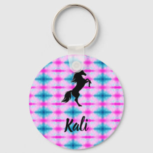 Black Horse Rearing Personalized Button Keychain