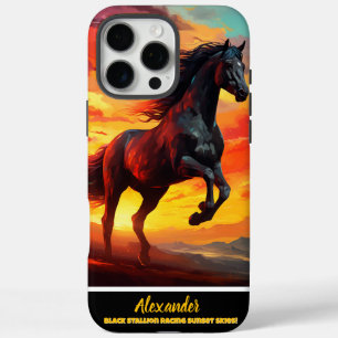“Black horse running at sunset iPhone 16 Pro Max Case
