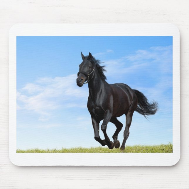 black-horse-running-in-green-meadow mouse mat (Front)