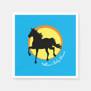 Black Horse running wild in Sunset (Party Napkins) Napkin