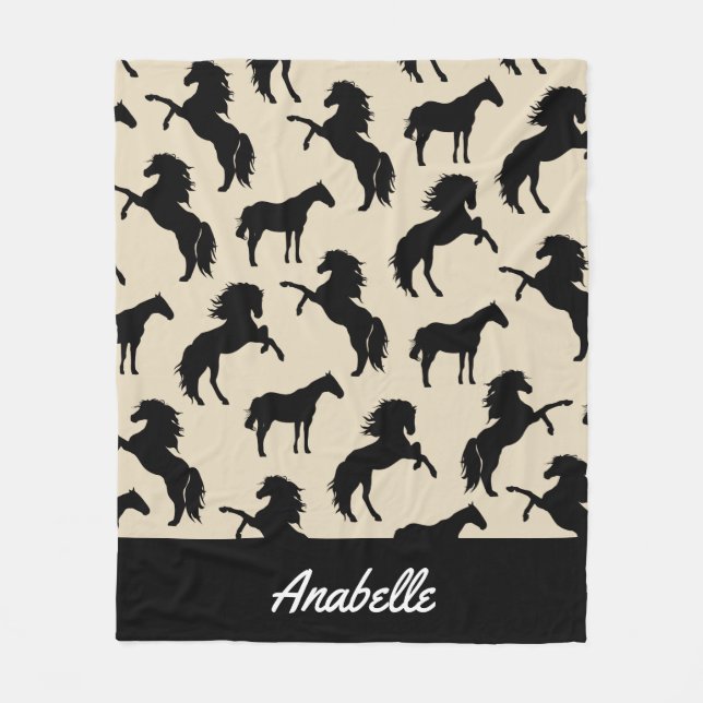 Black Horse Silhouettes & Taupe Ranch Fleece Blanket (Front)