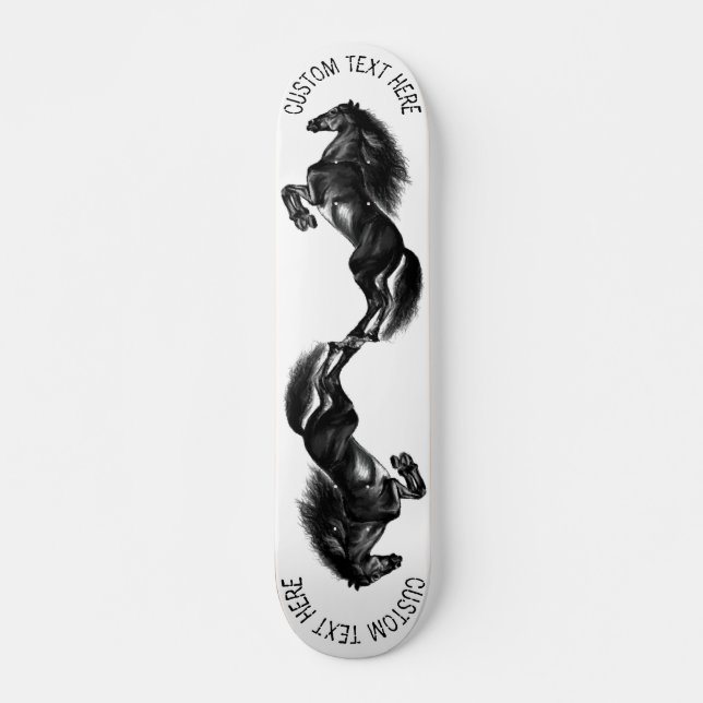 Black Horse Skateboard with Custom Text (Front)