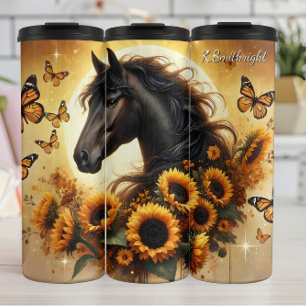 Black Horse Sunflower Butterfly Golden Glow Thermal Tumbler