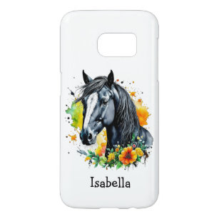 Black Horse Surrounded by Flowers Personalised 