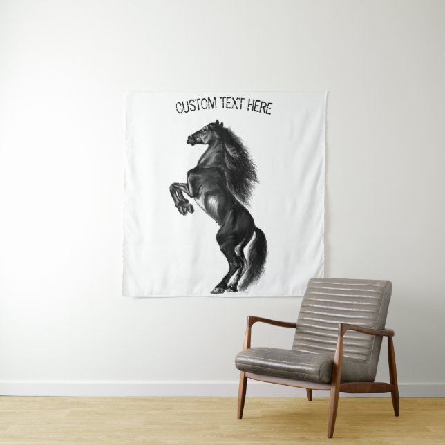 Black Horse Tapestry with Custom Text (In Situ)