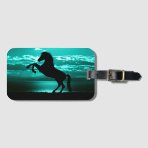 Black Horse Teal Sky and Water   Luggage Tag