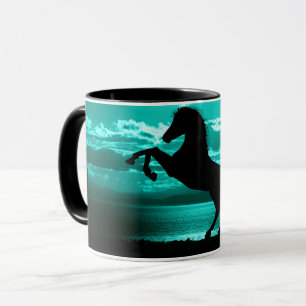 Black Horse Teal Sky and Water  Mug