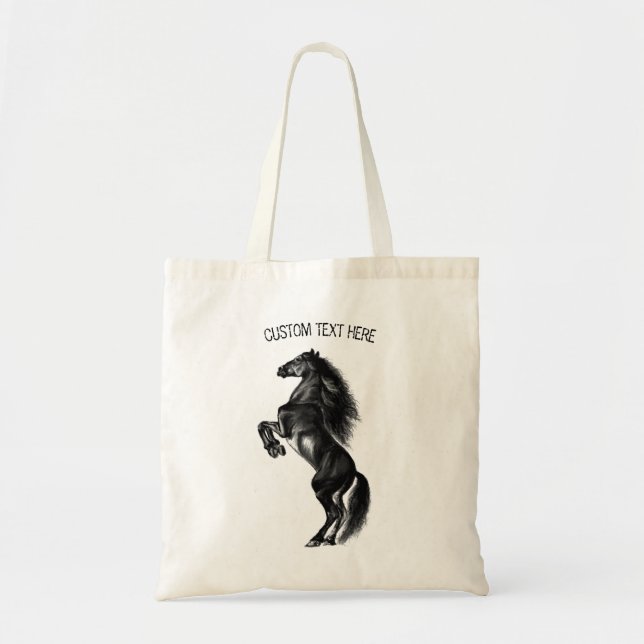 Black Horse Tote Bag with Custom Text (Front)