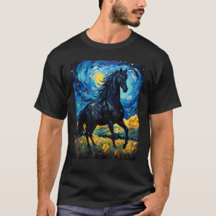 Black Horse Van Gogh Starry Night Painting Wild An T-Shirt