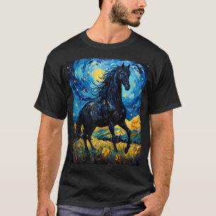 Black Horse Van Gogh Starry Night Painting Wild An T-Shirt