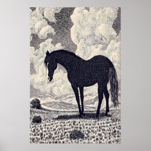 Black Horse Wall Art Graphic Ink Drawing