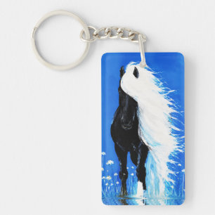 Black Horse White Mane Walking on Water Key Ring