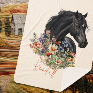 Black Horse Wildflowers Personalised Sherpa Blanket
