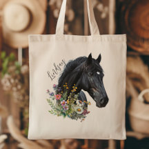 Black Horse Wildflowers w Name Personalisation