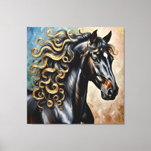 Black Horse With Gold Highlights Canvas Print