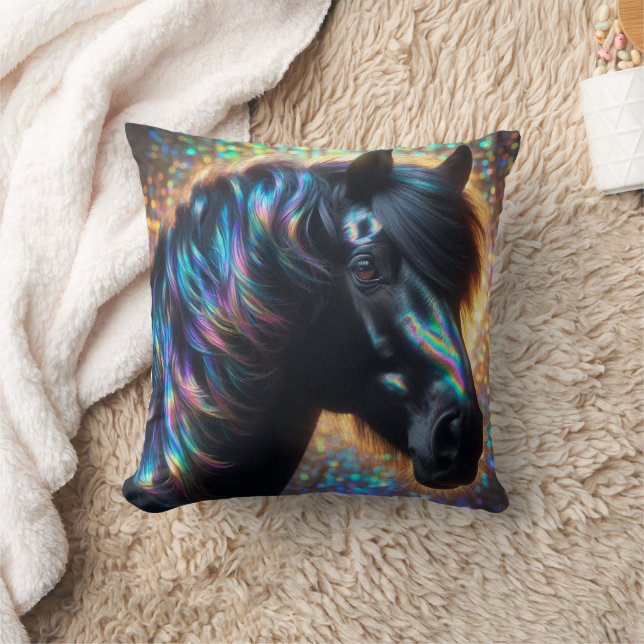 Black Horse with Iridescent Mane Cushion (Blanket)