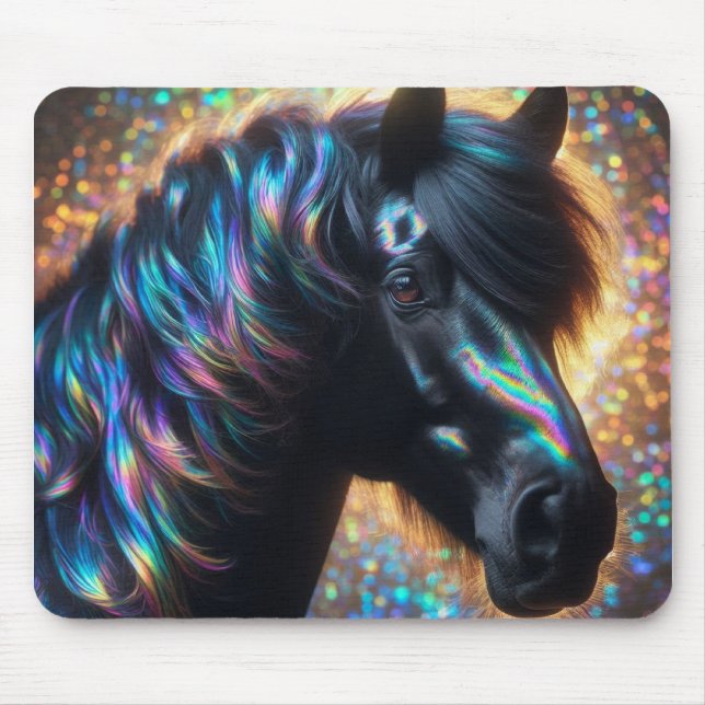 Black Horse with Iridescent Mane  Mouse Mat (Front)