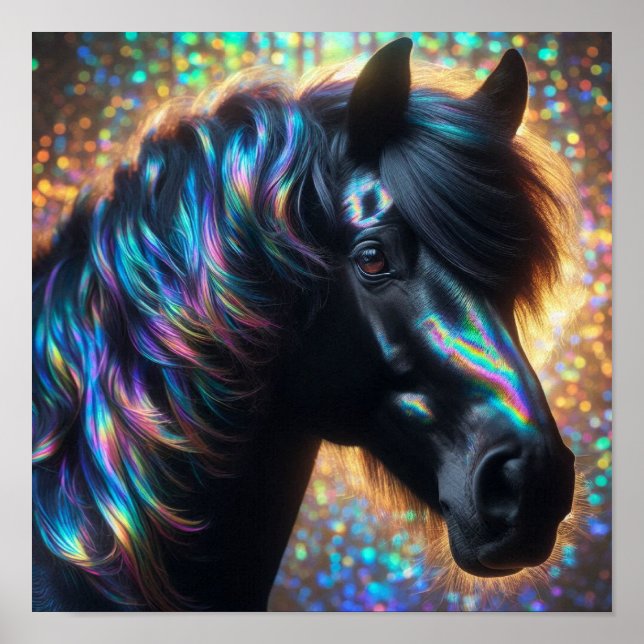 Black Horse with Iridescent Mane Poster (Front)