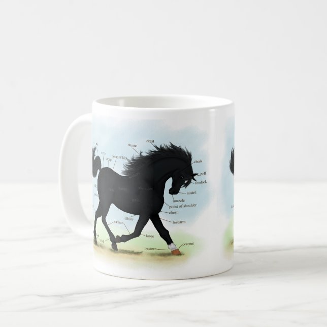 Black Horse with Star & Sock Anatomy Chart Coffee Mug (Front Left)