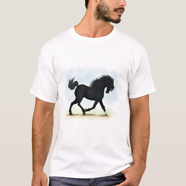 Black Horse with Star & Sock (Black Beauty) T-Shirt (Front)