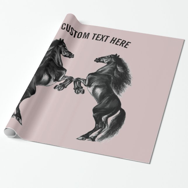 Black Horse Wrapping Paper Personalized Text (Unrolled)