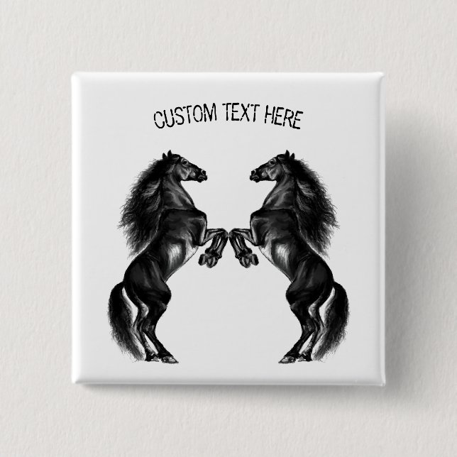Black Horses Button with Custom Text (Front)