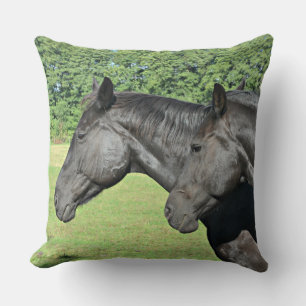 Black Horses in Peaceful Pasture Cushion