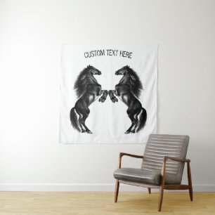 Black Horses Tapestry with Custom Text