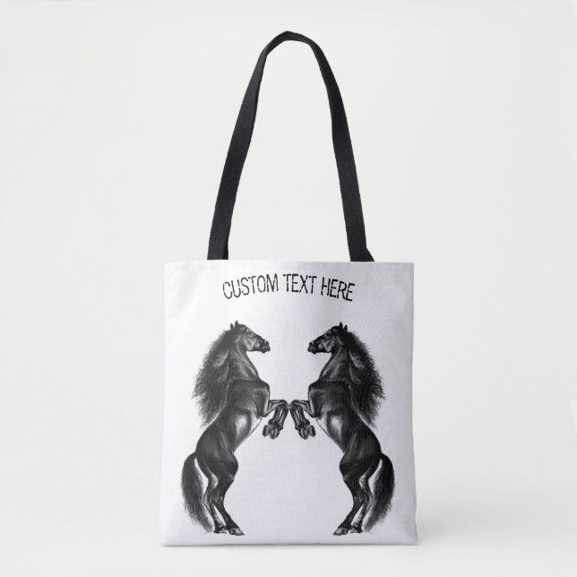 Black Horses Tote Bag Personalised Custom Text (Front)