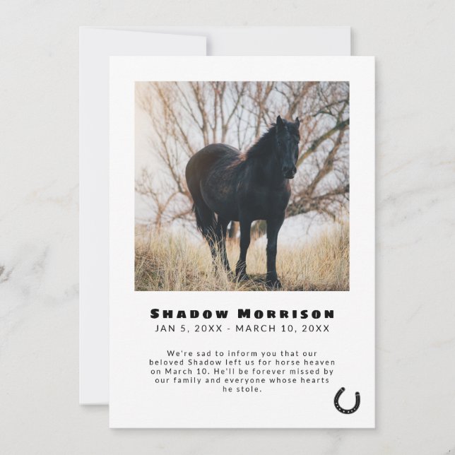 Black Horseshoe Horse Loss Photo Announcement (Front)
