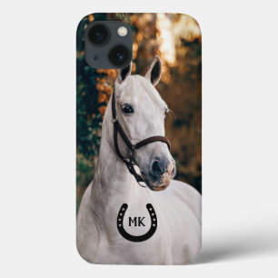 Black Horseshoe Monogram Add Your Photo iPhone 13 Case