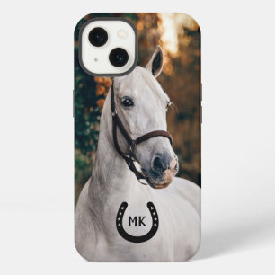 Black Horseshoe Monogram Add Your Photo iPhone 13 Case