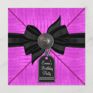 Black Hot Pink Birthday Party Invitation