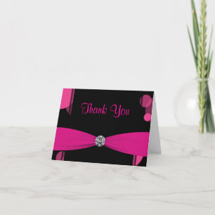 Black Hot Pink Bubbles Hot Pink Thank You Cards